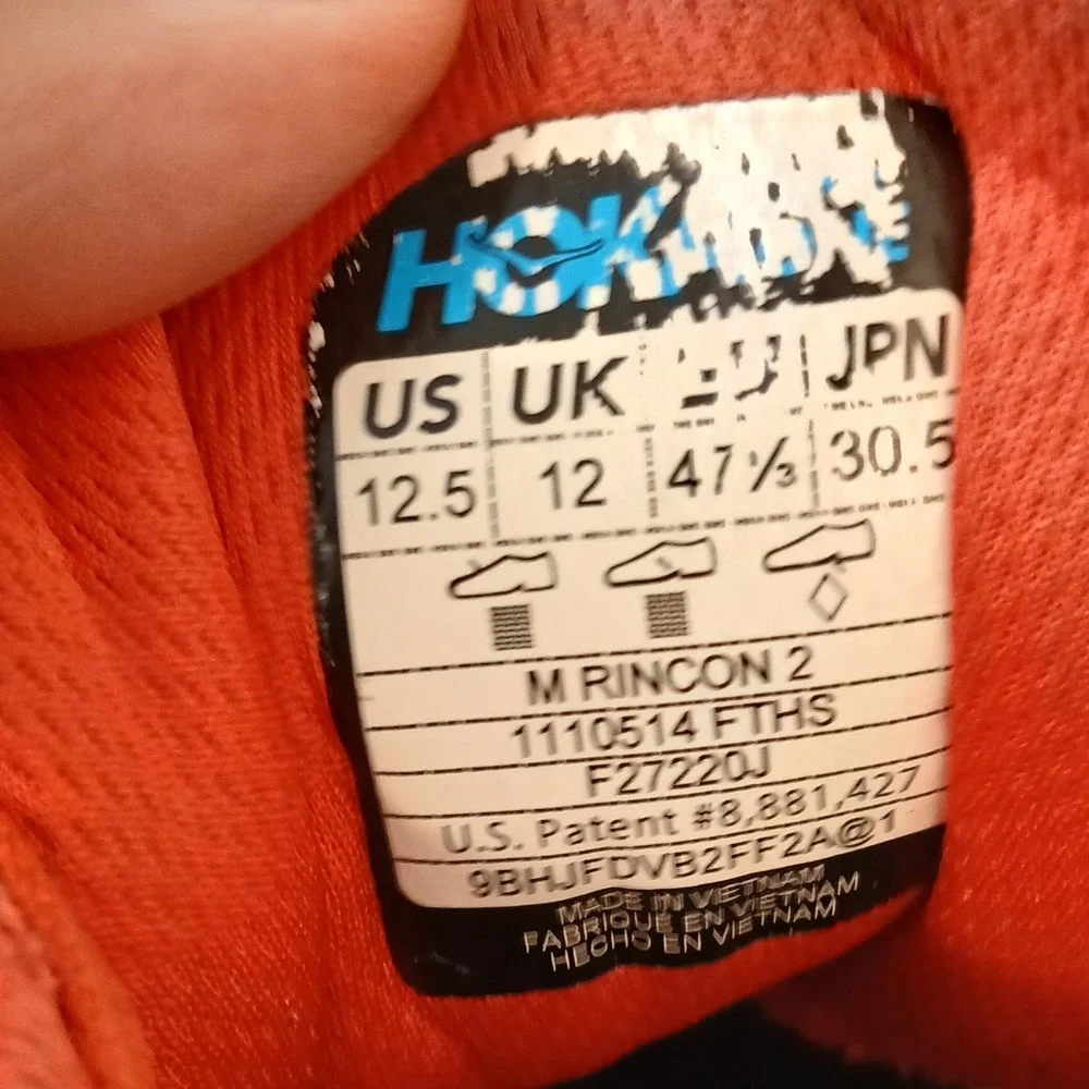 Hoka One One Rincon 2 Mens 12.5 Orange Athletic Running Shoes 1110514 FTHS